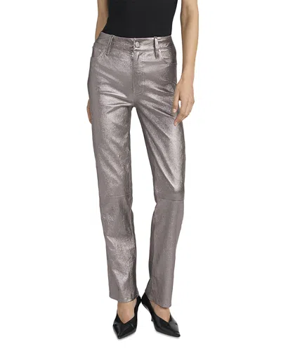 Frame Le Sleek Straight High Rise Shimmer Leather Jeans In Broken Mirror