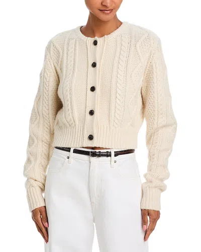 Frame The Cable Knit Cashmere Cardigan Sweater In White