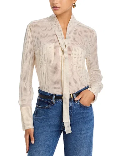 Frame The Silk Polka Dot Modern Tie Blouse In Neutral