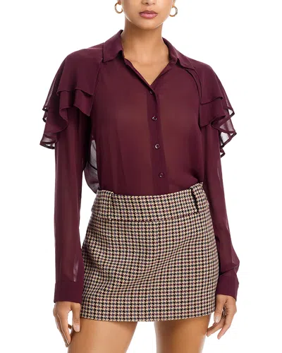 Frame The Silk Cape Blouse In Burgundy