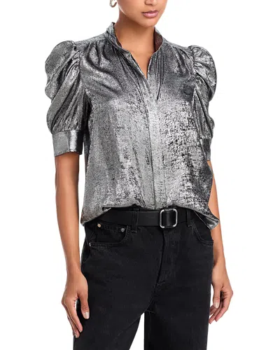 Frame The Shiny Gillian Blouse In Gray