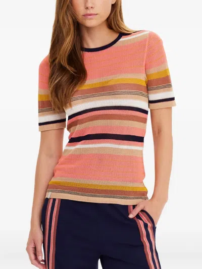 The Upside Sutton Striped-knitted T-shirt In Orange