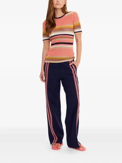 The Upside Sutton Striped-knitted T-shirt In Orange