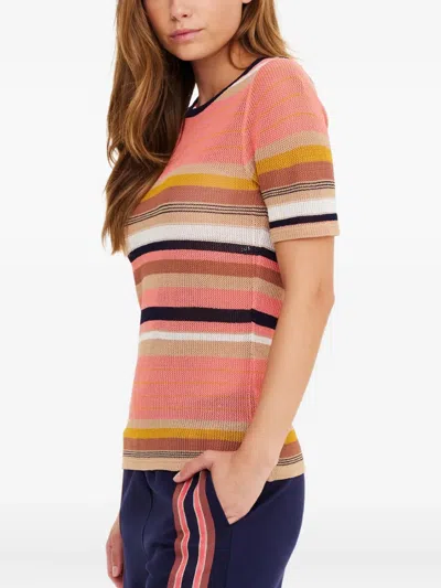 The Upside Sutton Striped-knitted T-shirt In Orange