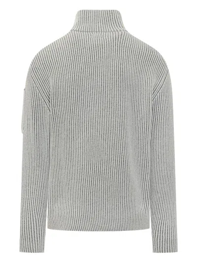 C.p. Company Ribbed Knit With Half Zip And Lens Pocket In Gray