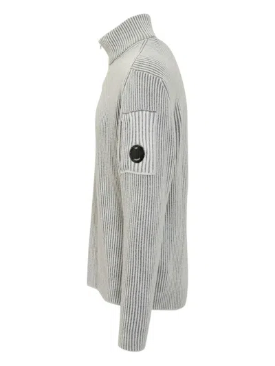 C.p. Company Ribbed Knit With Half Zip And Lens Pocket In Gray