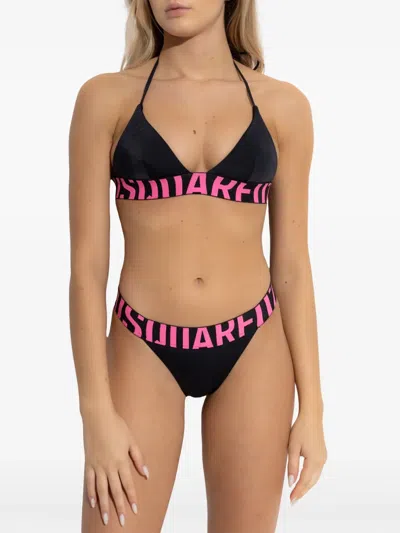 Dsquared2 Logo-underband Bikini Top In Black