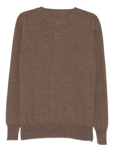 Lardini Crewneck Sweater With Ribbed Cuffs Size M In Brown