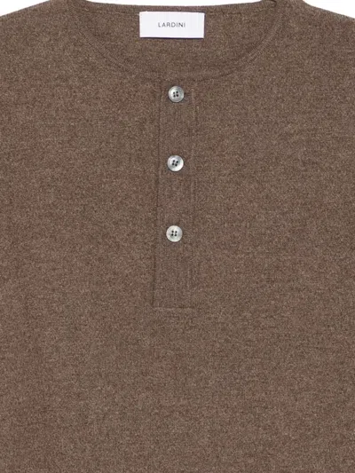 Lardini Crewneck Sweater With Ribbed Cuffs Size M In Brown