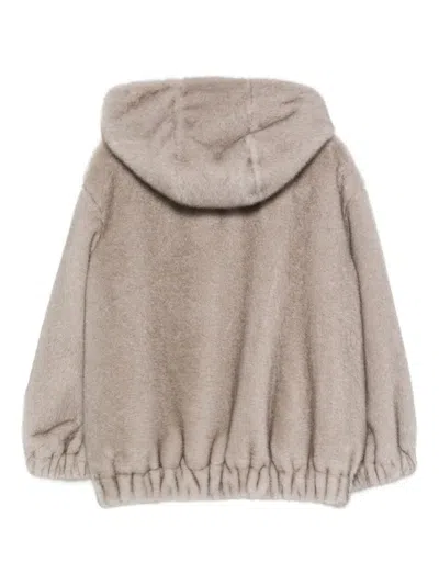 Antonelli Long-sleeved Hooded Fur Coat In Gray