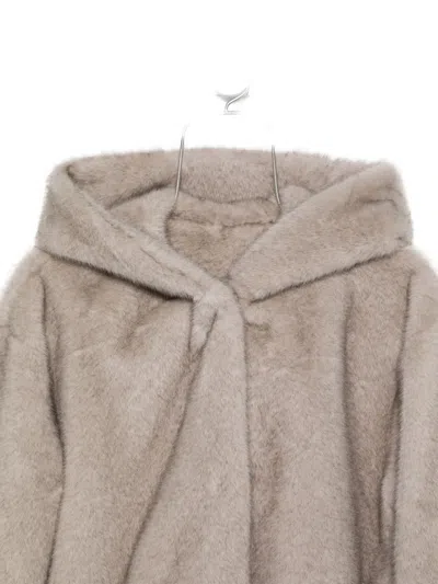 Antonelli Long-sleeved Hooded Fur Coat In Gray
