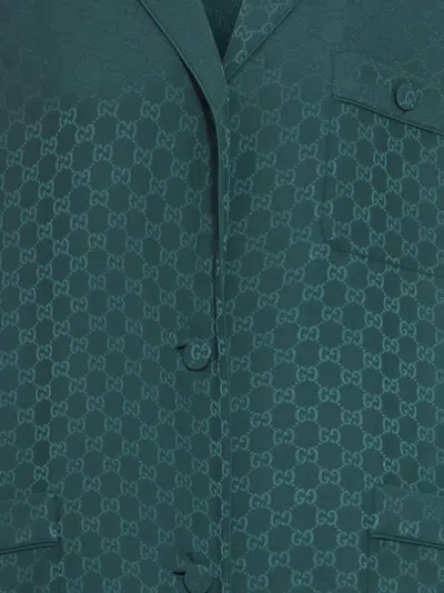 Gucci Gg Silk Jacquard Shirt In Green