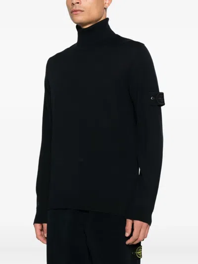 Stone Island Rws Sweater With Arm Patch And Turtleneck In Black