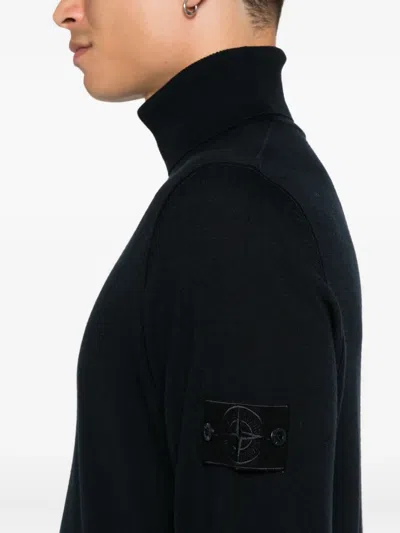 Stone Island Rws Sweater With Arm Patch And Turtleneck In Black