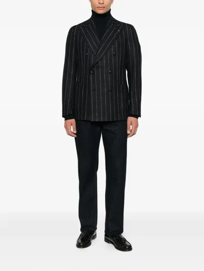 Tagliatore Striped Double-breasted Blazer In Black