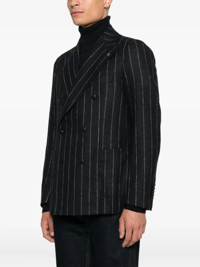 Tagliatore Striped Double-breasted Blazer In Black