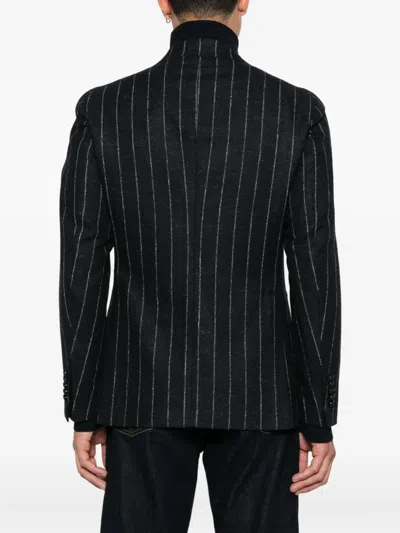 Tagliatore Striped Double-breasted Blazer In Black