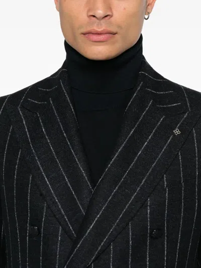 Tagliatore Striped Double-breasted Blazer In Black