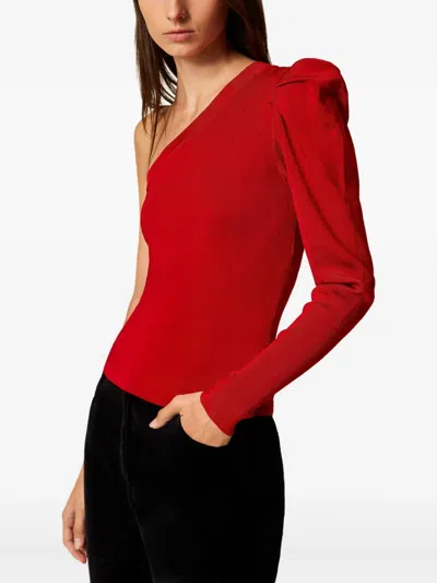 Twinset One-shoulder Draped Top In Red