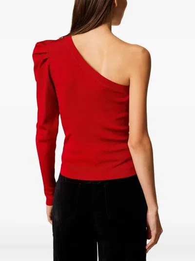 Twinset One-shoulder Draped Top In Red