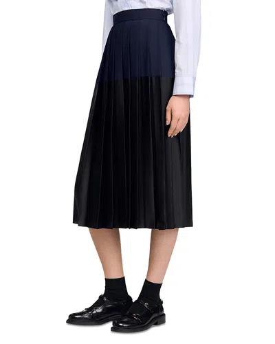 Sandro Mixed Media Midi Skirt In Blue