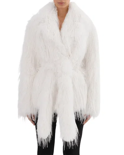 Lamarque Faux Fur Belted Coat In White