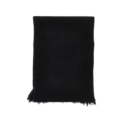 Mm6 Maison Margiela Fringed Wool Scarf With Logo Patch In Black