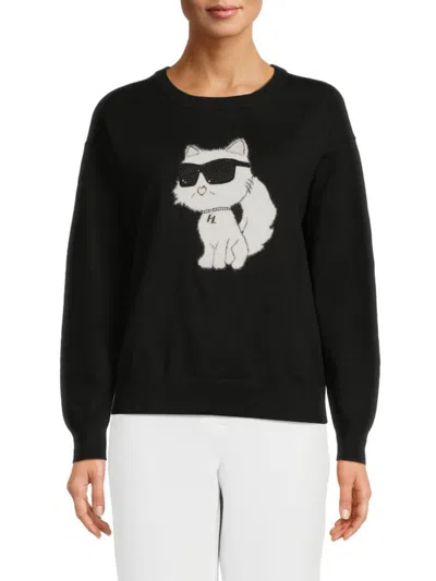 Karl Lagerfeld Women's Graphic Choupette Sweatshirt In Black