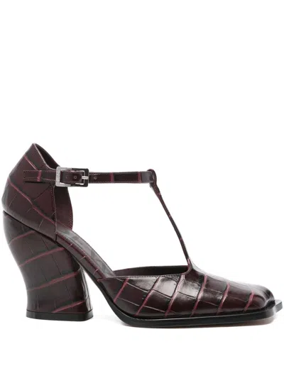 Loewe Burgundy Onda T-bar Pumps In Embossed Leather In Burgundy