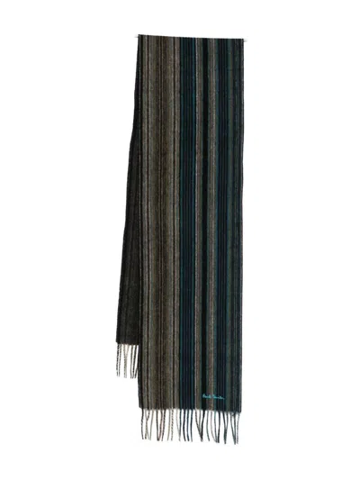 Paul Smith Striped Fringed Scarf In Multi