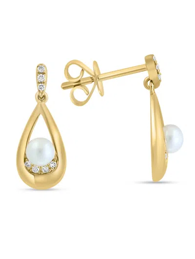 Effy Women's 14k Yellow Gold, 0.05 Tcw Diamond & 4.5mm Freshwater Pearl Drop Earrings In Gold