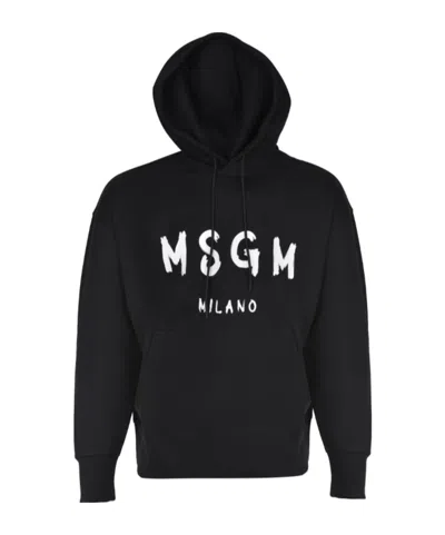 Msgm Logo-print Drawstring Hoodie In Black