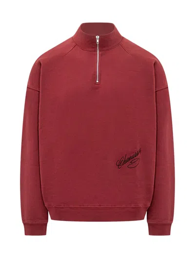 Willy Chavarria Bravo Logo-embroidered Cotton-jersey Half-zip Sweatshirt In Red