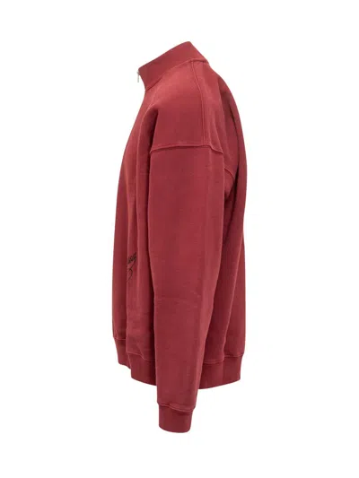 Willy Chavarria Bravo Logo-embroidered Cotton-jersey Half-zip Sweatshirt In Red