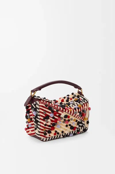 Loewe Puzzle Small Leather-trimmed Embroidered Canvas Shoulder Bag In Multi