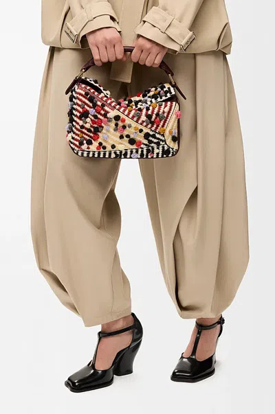 Loewe Puzzle Small Leather-trimmed Embroidered Canvas Shoulder Bag In Multi