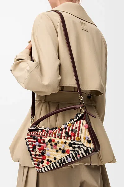 Loewe Puzzle Small Leather-trimmed Embroidered Canvas Shoulder Bag In Multi