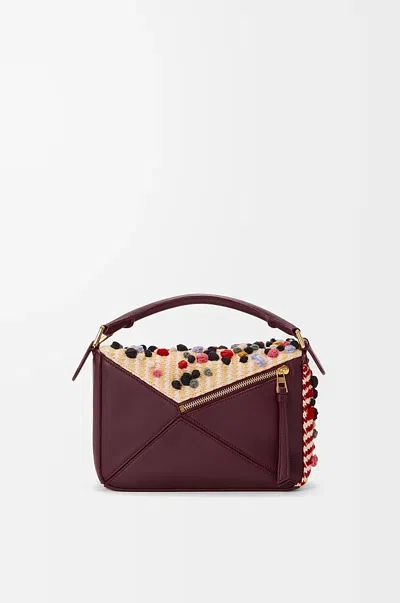 Loewe Puzzle Small Leather-trimmed Embroidered Canvas Shoulder Bag In Multi