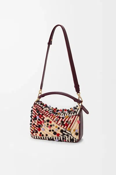 Loewe Puzzle Small Leather-trimmed Embroidered Canvas Shoulder Bag In Multi