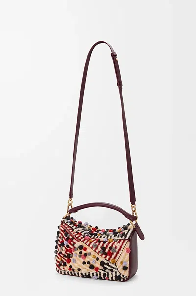 Loewe Puzzle Small Leather-trimmed Embroidered Canvas Shoulder Bag In Multi