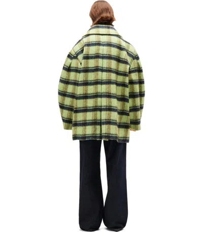 Ganni Oversized Double-breasted Checked Brushed-wool Coat In Green
