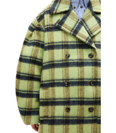 Ganni Oversized Double-breasted Checked Brushed-wool Coat In Green