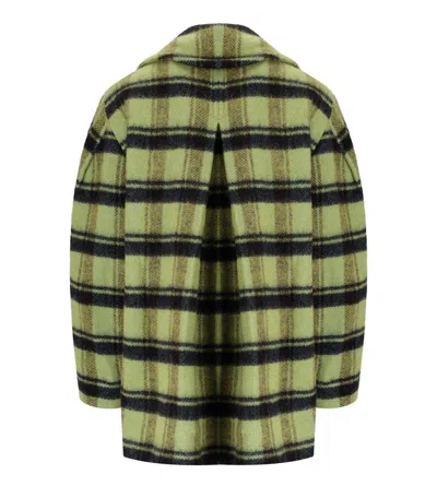 Ganni Oversized Double-breasted Checked Brushed-wool Coat In Green