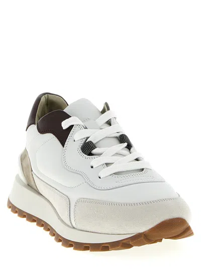 Brunello Cucinelli Leather Sneakers With Shiny Details In White