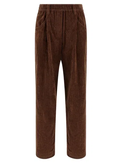 Brunello Cucinelli Corduroy Trousers Elastic Waist In Brown
