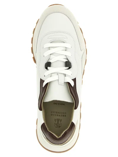 Brunello Cucinelli Leather Sneakers With Shiny Details In White