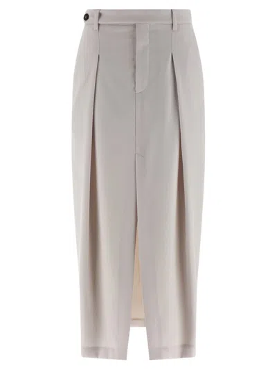 Brunello Cucinelli Curved Pleated Skirt Button Detail In Neutral