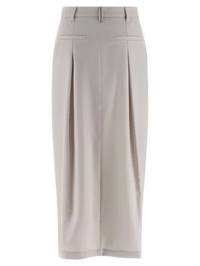 Brunello Cucinelli Curved Pleated Skirt Button Detail In Neutral