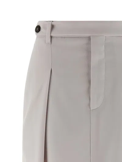 Brunello Cucinelli Curved Pleated Skirt Button Detail In Neutral