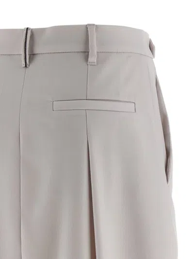 Brunello Cucinelli Curved Pleated Skirt Button Detail In Neutral